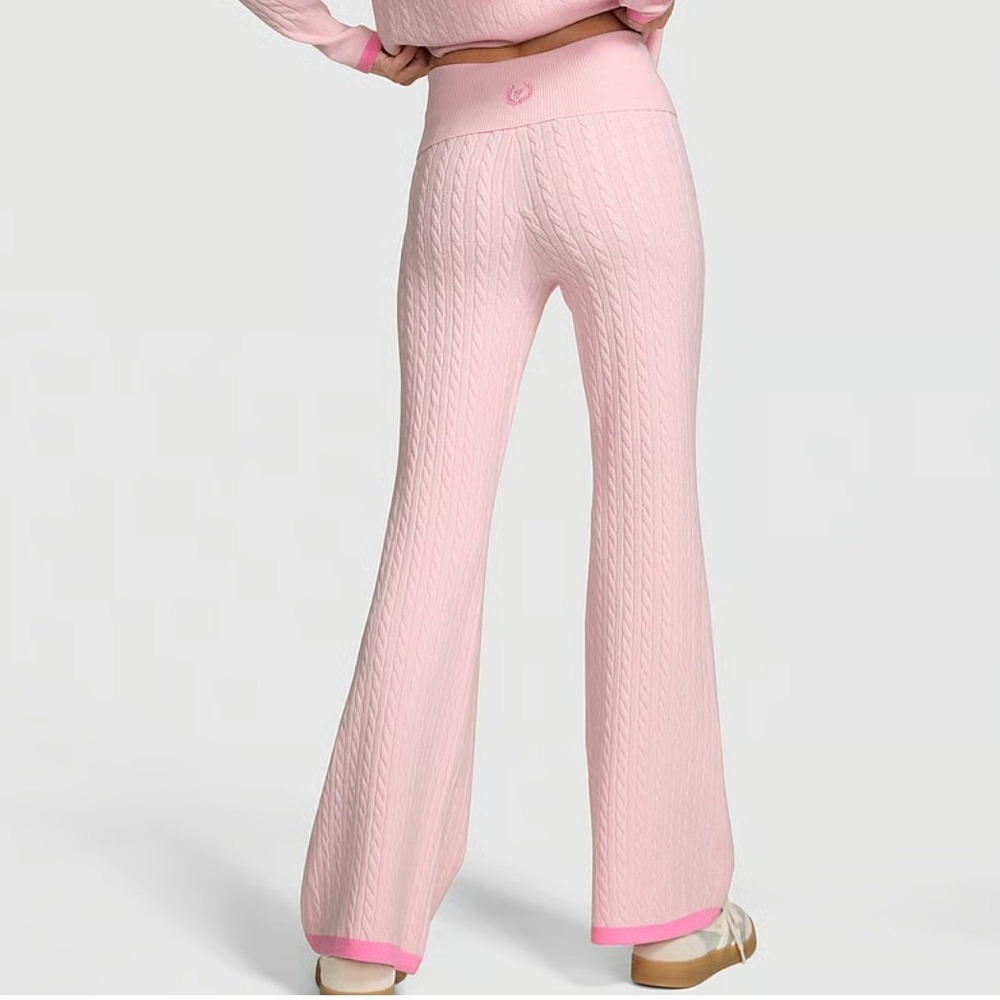 PINK x LoveShackFancy Foldover Flare Knit Pants Cable Knit Pink Tulip Womens L